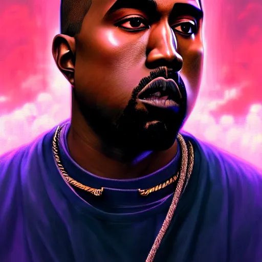 Image similar to beautiful anime kanye west portrait, anime, cyberpunk, ultra detailed, elegant, intricate, dynamic lighting, hyperrealist, digital art, digital painting, artstation, wlop, sharp focus, illustration, art by artgerm and greg rutkowski and alphonse mucha, 8 k