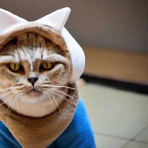 Image similar to old man in a cat costume