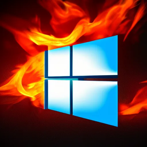 Image similar to Windows 10 logo on fire, digital art, ultra HD render, trending on Artstation, award winning