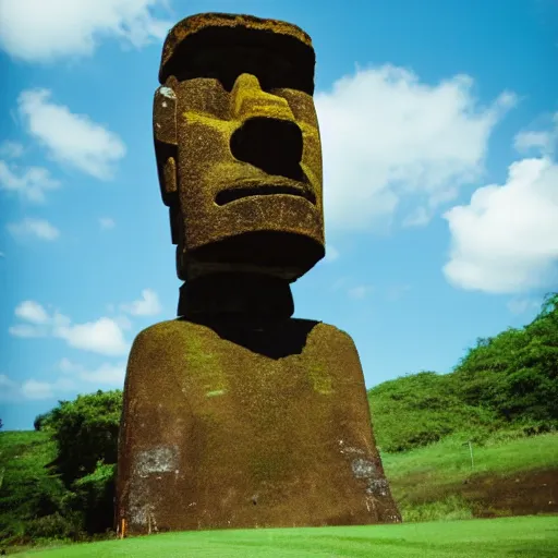 Prompt: photo of a moai statue of pikachu, 2 4 mm lens
