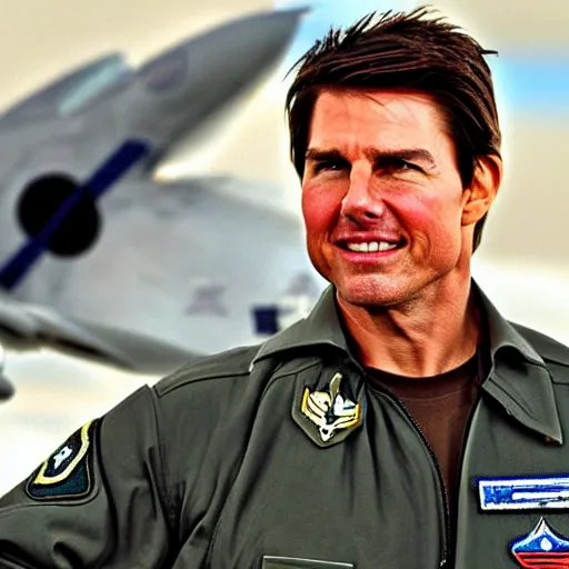 Prompt: Tom cruise as an air-force combat pilot at a military aircraft exhibition, journalistic photography, Flight magazine