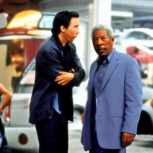 Prompt: Rush hour 2, starring Dax Shepard and Morgan Freeman