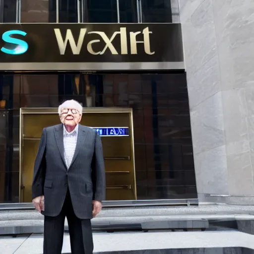 Prompt: warren buffet as spoderman standing outside wall street stock exchange, reality, realistic, detailed, 8 k, award winning, wide shot,