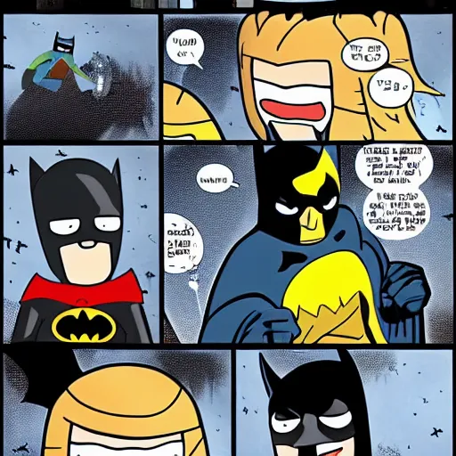 Prompt: batman punches finn from adventure time