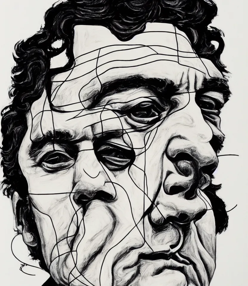 Image similar to elegant line art portrait of johnny cash, inspired by egon schiele. contour lines, graphic musicality, twirls, curls, curves, strong confident personality