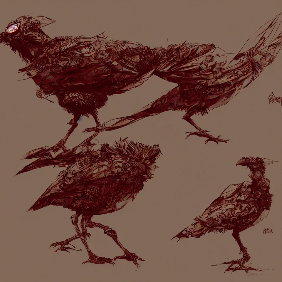 Prompt: a detailed concept art of a steampunk bird by miguel nogueira, gradient dark red, cream and white color scheme, dynamic lighting, cinematic, epic composition, masterpiece