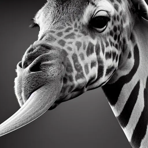 Prompt: electron microscope photo of a micro giraffe with tusks. focus on the giraffe and its tusks. anatomically perfect. uhd, 4 k, zoom out