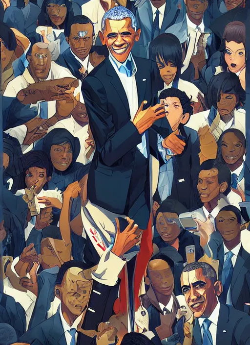 Image similar to barack obama manga cover art, detailed color portrait, artstation trending, 8 k, greg rutkowski,