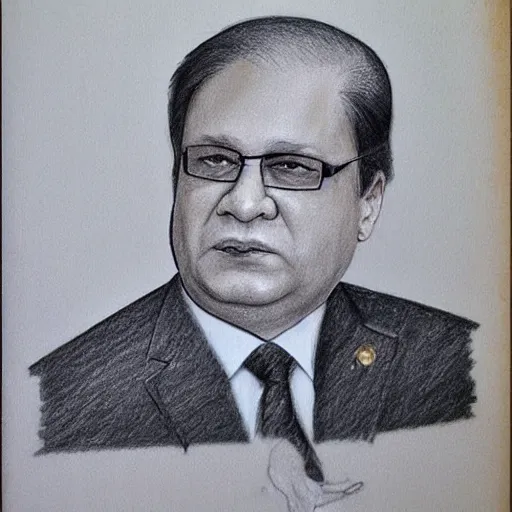 Prompt: nawaz sharif with dog style faced, pencil sketch