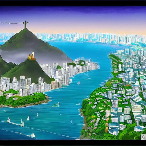 Prompt: Rio de janeiro by studio ghibli trending on art station and DeviantArt