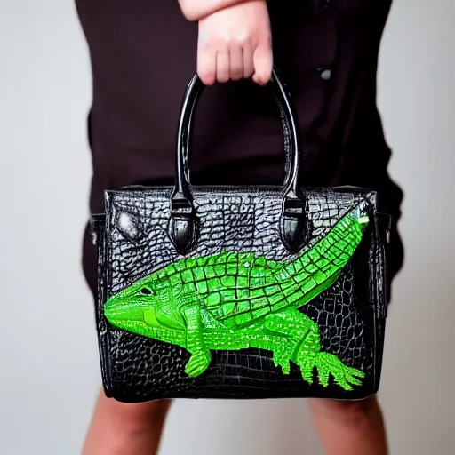 Prompt: 👜 made of 🐊!! Product photo, backlit,