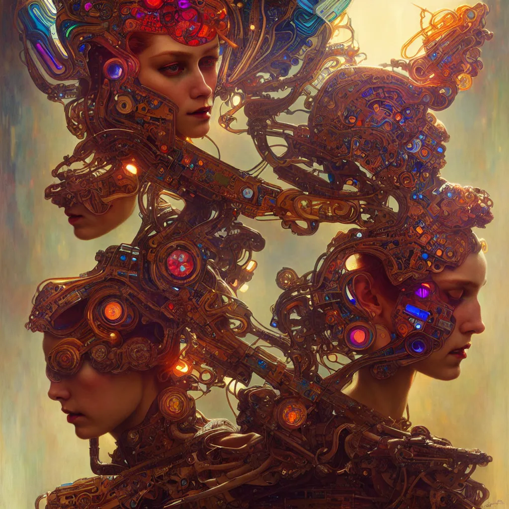 Image similar to extremely psychedelic cyborg queen of lsd. intricate, elegant, highly detailed, extremely lifelike photorealistic digital painting, artstation. steichen, gaston bussiere, tom bagshaw, cyberpunk alphonse mucha