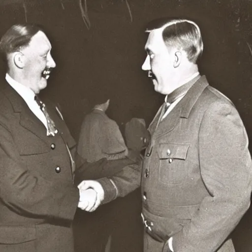 Image similar to vintage photograph of sam hyde and adolf hitler shaking hands, very detailed,