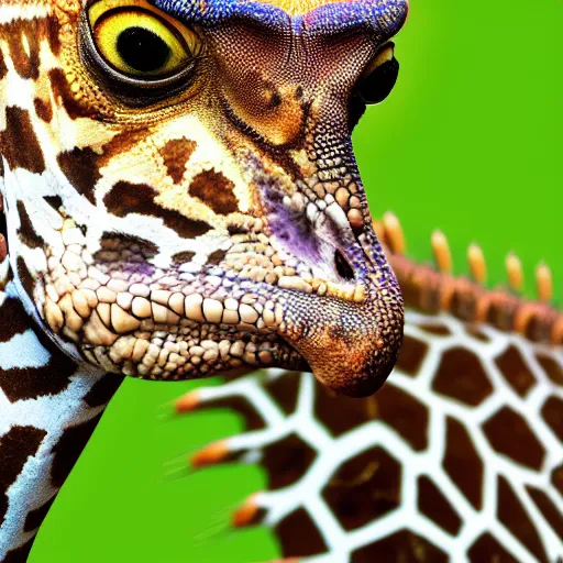 Image similar to nature photograph of a giraffe iguana!! hybrid, bold natural colors, masterpiece, trending on artstation, photograph