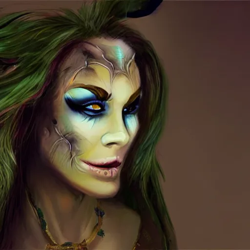 Image similar to extremely beautiful female grung with makeup, d & d