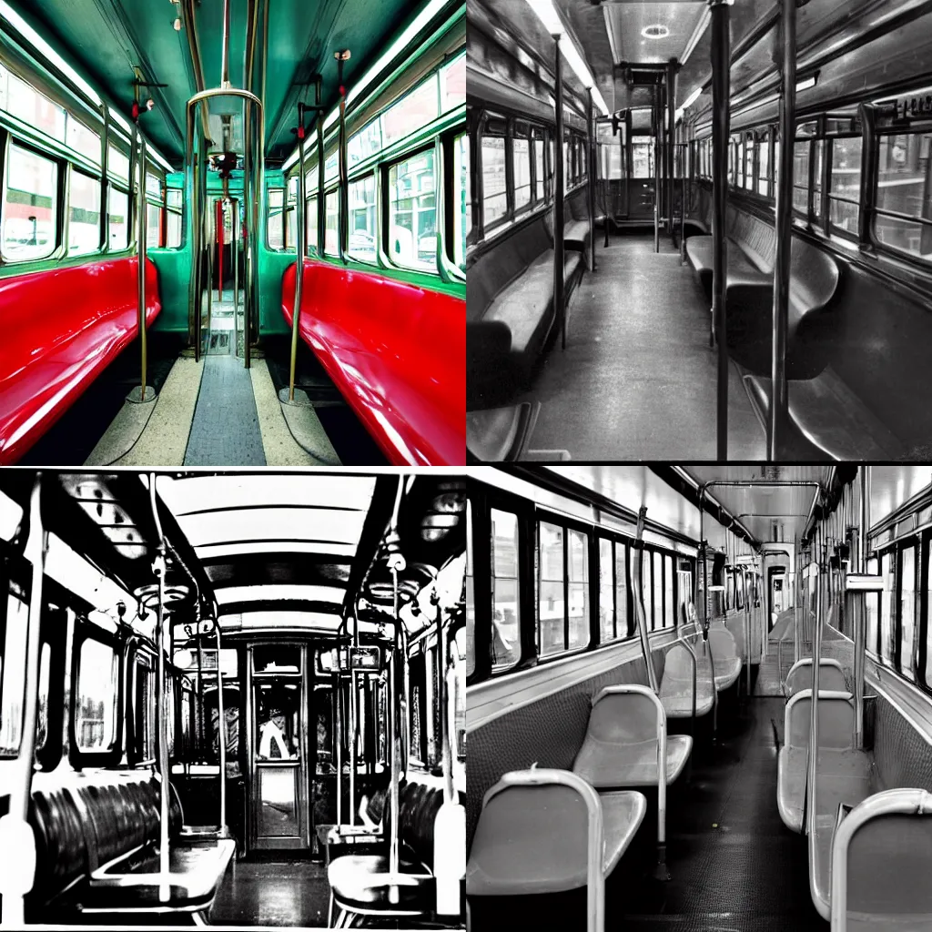 Prompt: the interior of a streetcar