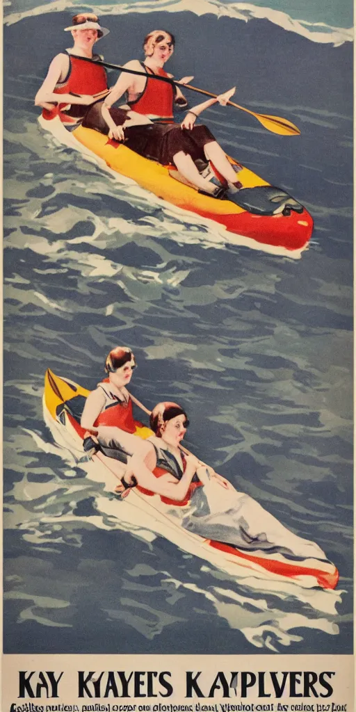 Prompt: a 1 9 2 0 s poster advertising kayaks