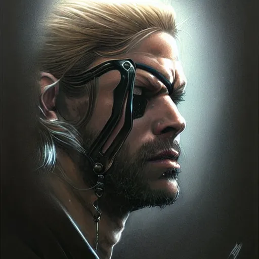 Image similar to portrait of snake from metalgear, dark, piercing eyes, exotic expression, esoteric clothing, photorealistic, highly detailed, mysterious lighting, artstation, smooth, sharp focus, art by michael whelan, artgerm, greg rutkowski and luis royo