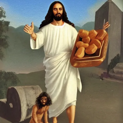 Image similar to Jesus holding a kilo of cocain