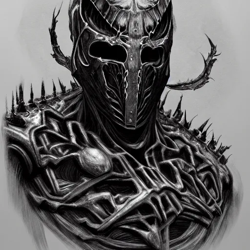 Image similar to iconic sentinel biomechanoid priest infected with demon head album hyper detailed concept art crosshatch sketch illustration art style by Jonathan Wayshak and Toshihiro Egawa and Zdizslaw Beksinski and Artstation trending 8k