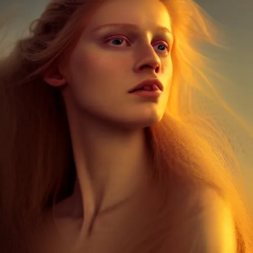 Image similar to photographic portrait of a stunningly beautiful renaissance female in soft dreamy light at sunset, extremely long hair, contemporary fashion shoot, by edward robert hughes, annie leibovitz and steve mccurry, david lazar, jimmy nelsson, breathtaking, 8 k resolution, extremely detailed, beautiful, establishing shot, artistic, hyperrealistic, beautiful face, octane render