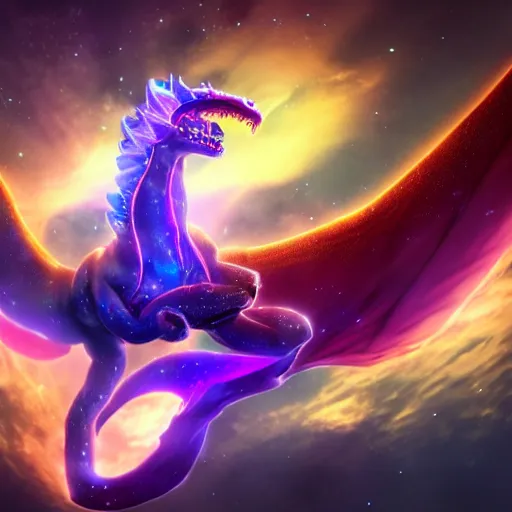 Image similar to aurelion sol dragon in the cosmos staring at the viewer, ultra realistic 4 k render with ray tracing