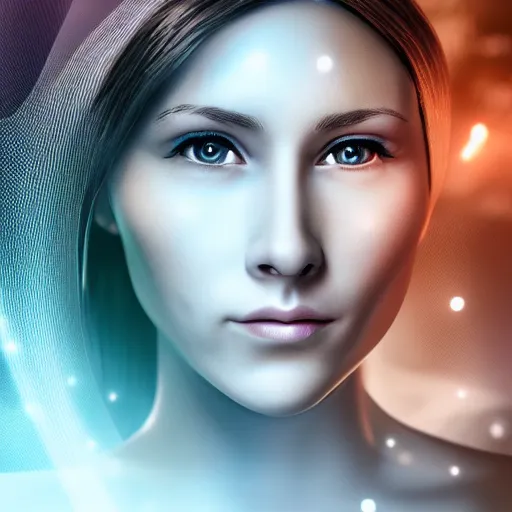 Image similar to woman has become a computer and is immortal, 4k, photorealistic