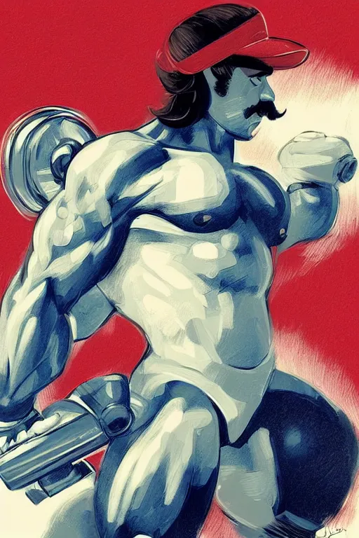 Image similar to gigachad luigi bodybuilder in space by ilya kuvshinov, ernest khalimov body by krista sudmalis, super mario bros symmetrical face concept art, hyper realistic, intricate, elegent, highly detailed, digital painting, concept art, smooth, sharp, focus, illustration, art by artgerm and greg rutkowski and alphonse mucha, artstation