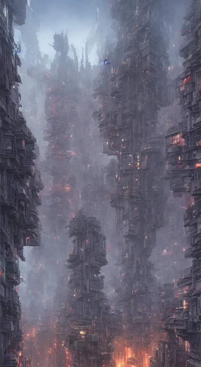 Image similar to highly detailed brutalist architecture city, star wars imperial style, while it's raining, stephen bliss, unreal engine, fantasy art by greg rutkowski, loish, rhads, ferdinand knab, makoto shinkai, ilya kuvshinov, rossdraws, global illumination, radiant light, detailed and intricate environment