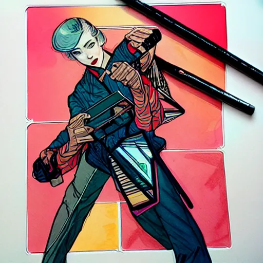 Image similar to concept art of design 1 6 colors, ink sketch drawing, art by jc leyendecker and sachin teng