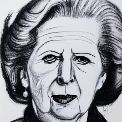 Image similar to Margaret Thatcher, charcoal, caricature