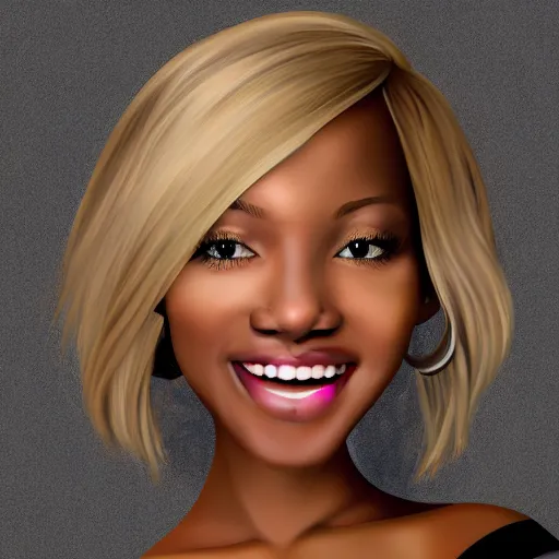 Image similar to short blonde hair black woman beautiful smile supermodel digital art , 8k