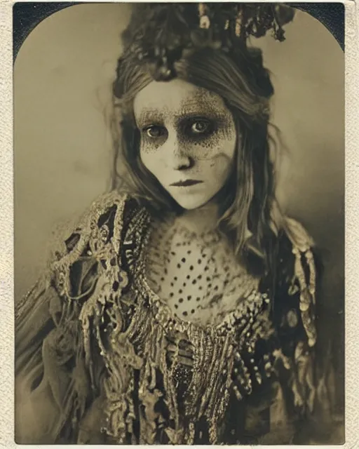 Image similar to a beautiful detailed front view portrait of a dead rotten princess with cyberpunk ornate growing around, ornamentation, elegant, beautifully soft and dramatic lit, 1 9 1 0 polaroid photo