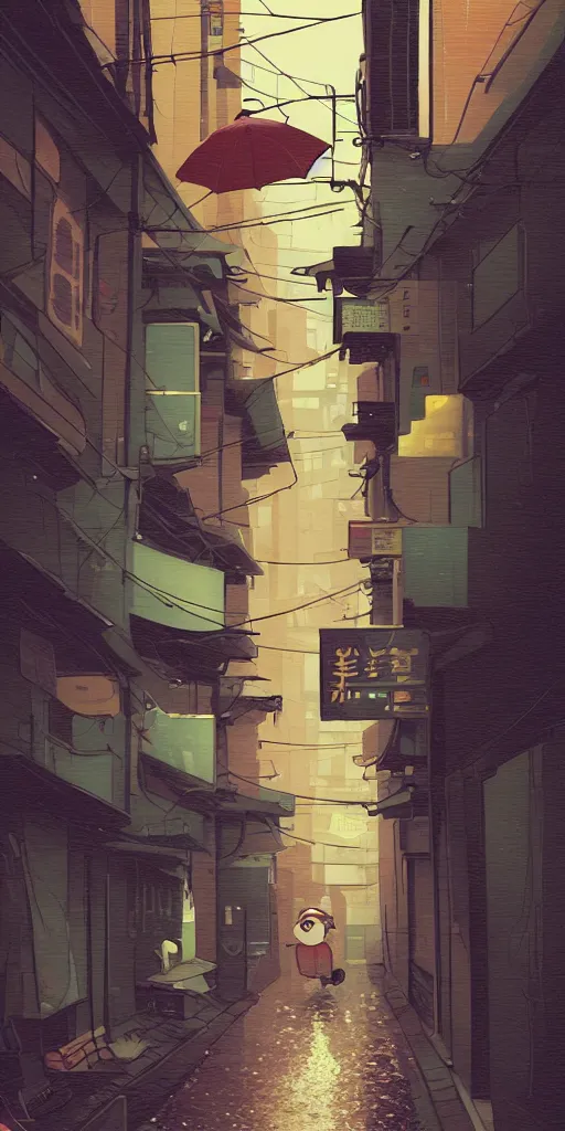 Prompt: tokyo alleyway, rainy day, scooter, by cory loftis, makoto shinkai, hasui kawase, james gilleard, beautiful, serene, peaceful, lonely, golden curve composition