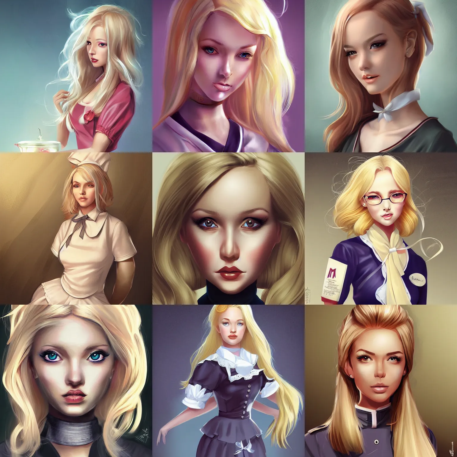 Prompt: blonde woman in a maid uniform, digital art, concept art, gemmy woud binnendijk, nixeu, artgerm