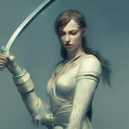 Image similar to a beautiful women swordsman holds a sword, by beeple, by ruan jia, grim expression, unreal engine, octane rendering, 8 k, closeup, full body, smooth, trending on artstation, digital illustration, blcak hair