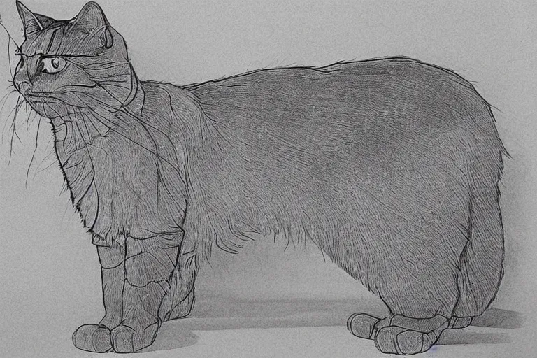 Image similar to gigachad cat, highly detailed sketch, line art, by frank lloyd wright