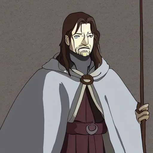 Prompt: Ned Stark as an anime character from Studio Ghibli