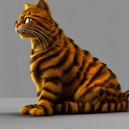 Prompt: Female Garfield, realistic render, cinema 4d