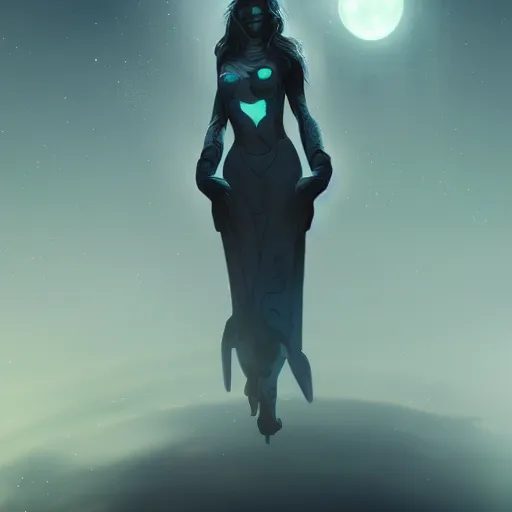 Prompt: space goddess, ominous, foggy, cinematic, trending in artstation