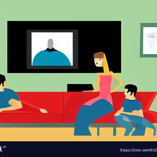 Image similar to simplified very stylistic modern vector drawings a family watching tv, flat colors, modern - art - vector, adobe illustrator