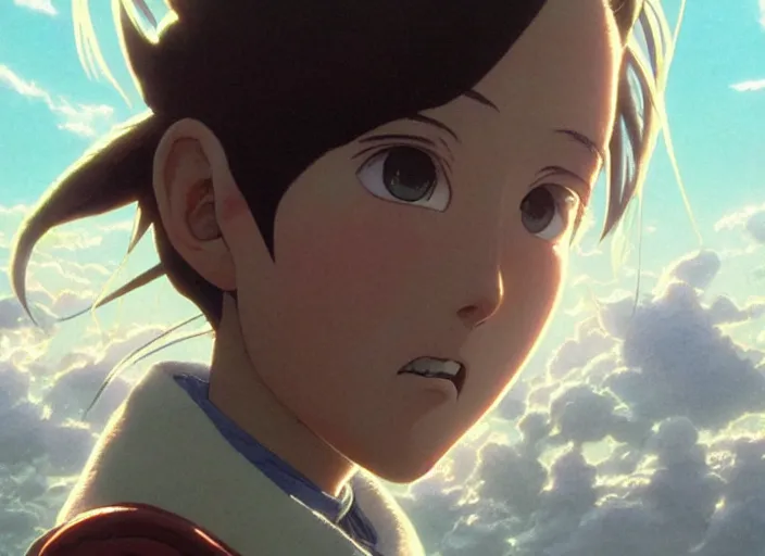 Image similar to a 3 d film animation still portrait of a 1 9 9 5's manga heroine, finely detailed features, sun light, painted by greg rutkowski, akira toriyama studio ghibli