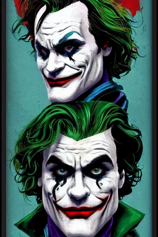 Image similar to joaquin phoenix joker cover comic book by dc comics, without duplicated content!!!!, violet polsangi pop art, gta chinatown wars art style, bioshock infinite art style, incrinate, realistic anatomy, hyperrealistic, 2 color, white frame, content balance proportion