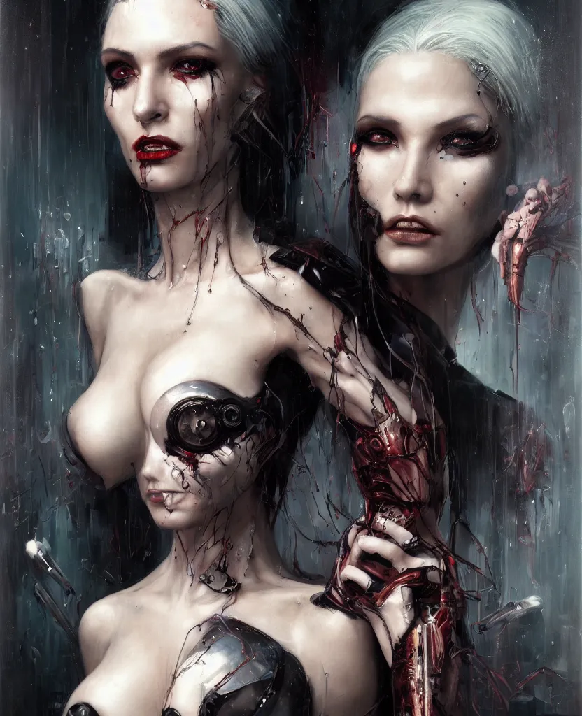 Image similar to a realistic portrait of a seductive cyberpunk woman, artstation contest winner, dark art, gerald brom, michael hussar, gothic, body horror, cronenberg