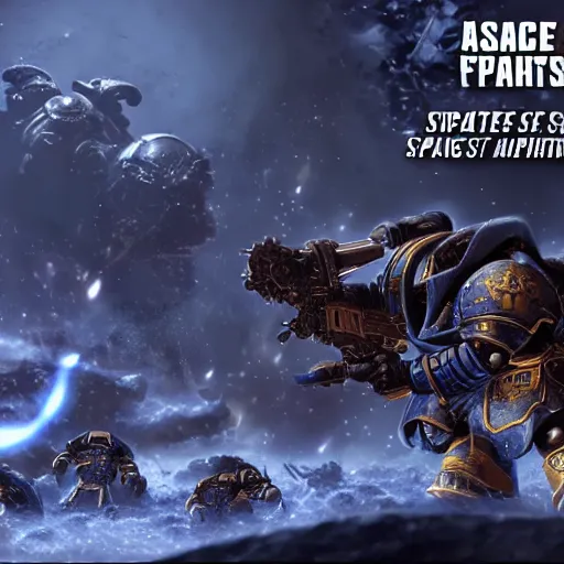 Prompt: Astartes Space Marines fight against space orcs in an epic battle, Cinematic style 4K