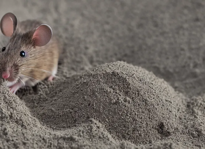 Image similar to dslr photo still of a mouse inside a sand castle, 8 k, 8 5 mm f 1. 4