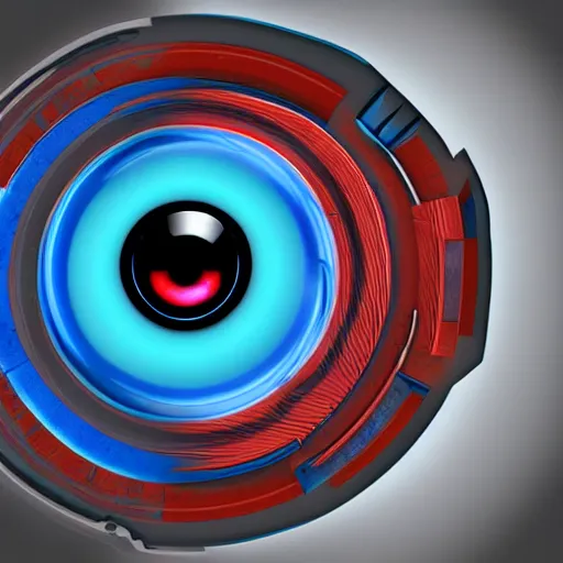 Prompt: Artistic illustration of a cyberpunk style robotic eye in the style of hal-9000