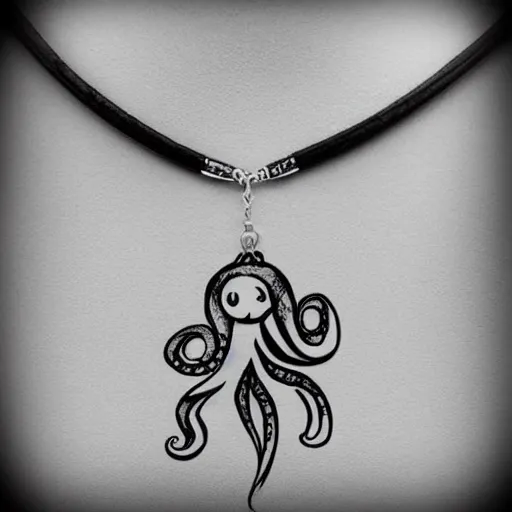 Prompt: feminine octopus necklace tattoo design black and white sketch on paper