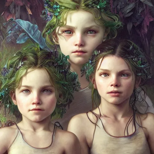 Prompt: portrait painting of green children of woolpit, ultra realistic, concept art, intricate details, eerie, highly detailed, photorealistic, octane render, 8 k, unreal engine. art by artgerm and greg rutkowski and alphonse mucha