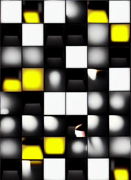 Image similar to grid montage of optica with cube shaped lens, square shaped black cubes, cube shaped, detailed colored textures, lashes, advanced art, art styles mix, wet reflections in square cubes, sunshine light, hd macro photograph, from side, various eyelid positions